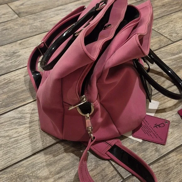 Diane Von Furstenberg Pink Canvas Suede Large Purse Travel Bag Crossbody - Picture 6 of 9